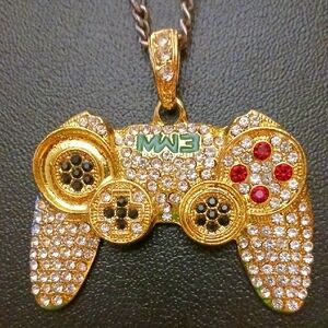 Gold and Red Crystal Gaming Controller Pendant